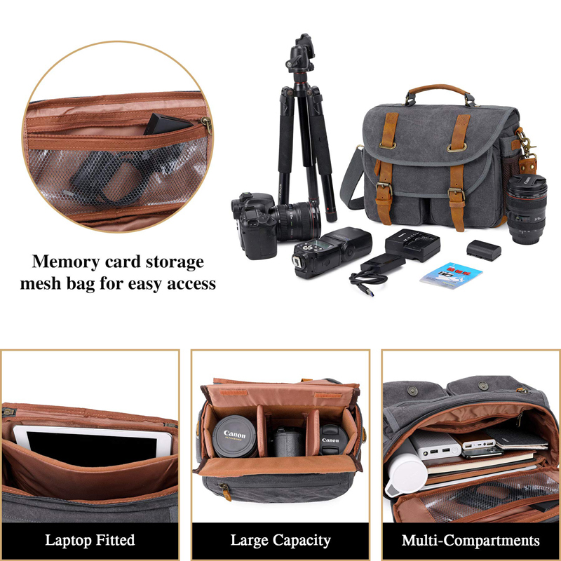 Canvas Cow Leather Camera Bag  - Photography Lighting Weight Bags review and price